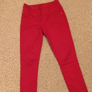 High waisted red skinny jeans
